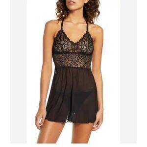 NWT Jezebel Renee Lace & Mesh Babydoll + Underwear Set Size Medium